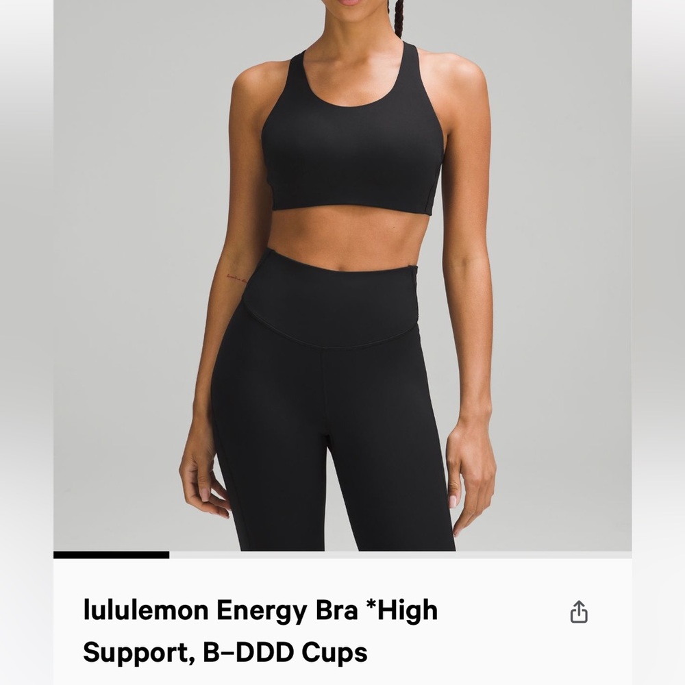NWT Lululemon High Support Energy Bra Black NEVER WORN 36DD